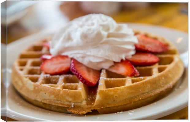 Waffle Topped with Strawberries and Whipped Cream Canvas Print by Darryl Brooks