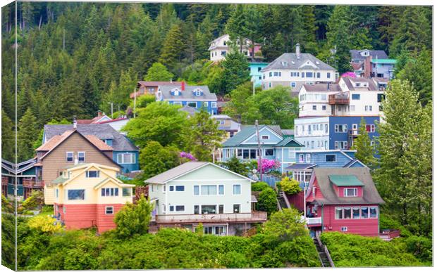 Colorful Houses on Ketchikan Hillside Canvas Print by Darryl Brooks
