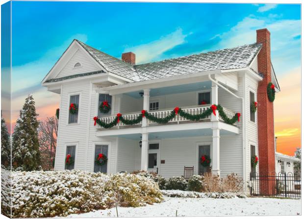 White Two Story House Decorated for Christmas in S Canvas Print by Darryl Brooks