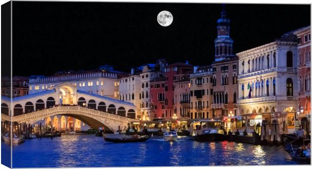 Rialto Bridge and Canal at Night Canvas Print by Darryl Brooks