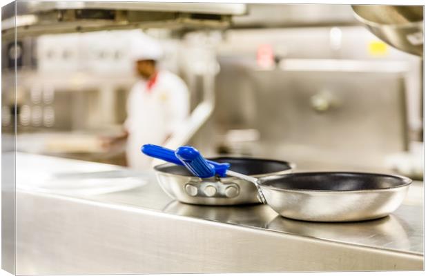 Commercial Pans with Chef in Background Canvas Print by Darryl Brooks