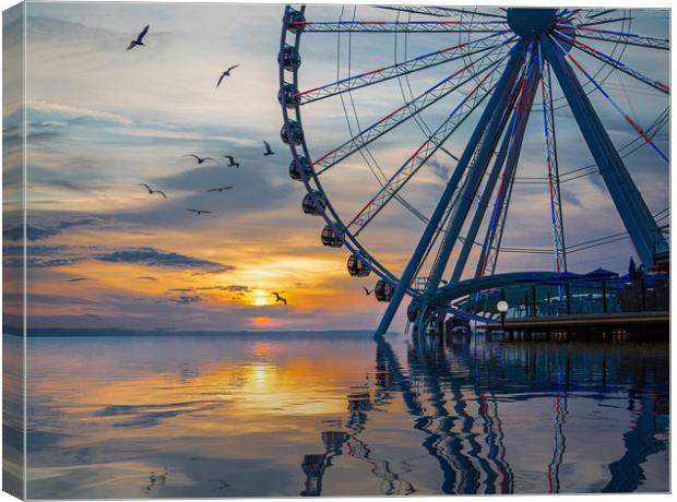Great Wheel at Sunset with Birds Canvas Print by Darryl Brooks