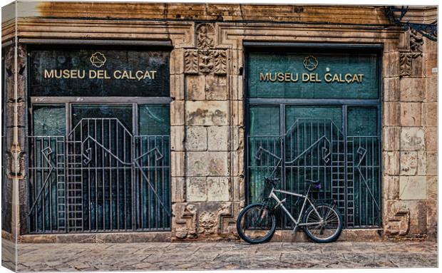 Bike Against Museu Del Calcat Canvas Print by Darryl Brooks