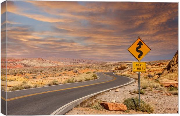 Curves 4 Miles in Desert Sunset Canvas Print by Darryl Brooks