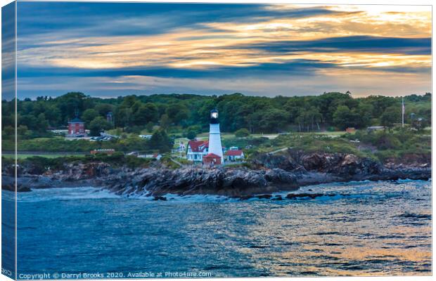 Portland Head Lighthouse from Sea at Sunset Canvas Print by Darryl Brooks