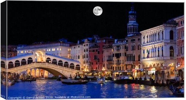 Rialto Bridge and Canal at Night Canvas Print by Darryl Brooks