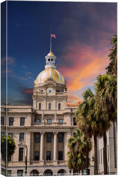 Savannah City Hall and Palm Trees Canvas Print by Darryl Brooks