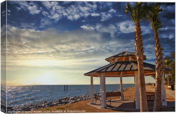 Pavilion Under Palm Tree by the Sea at Sunset Canvas Print by Darryl Brooks