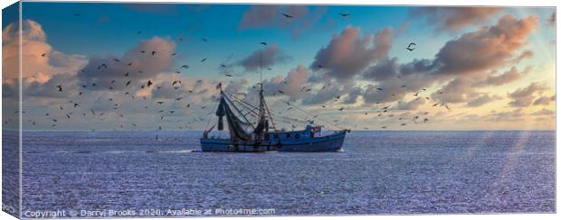 Shrimp Boat into Sunrise Canvas Print by Darryl Brooks