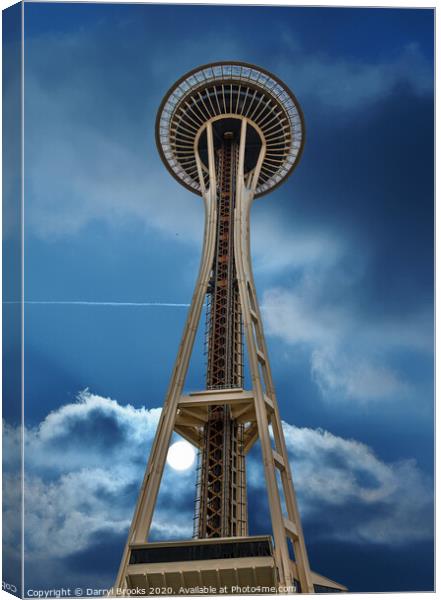 Space Needle on Cloudy Night Canvas Print by Darryl Brooks