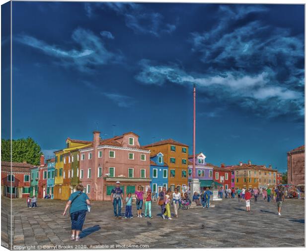 Tourists in Burano Plaza    Canvas Print by Darryl Brooks