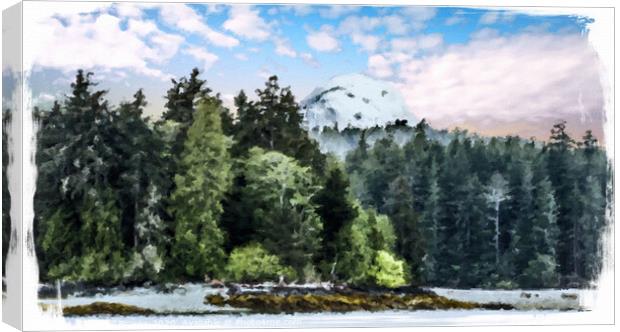 Trees on Shore of Alaska Oil Canvas Print by Darryl Brooks