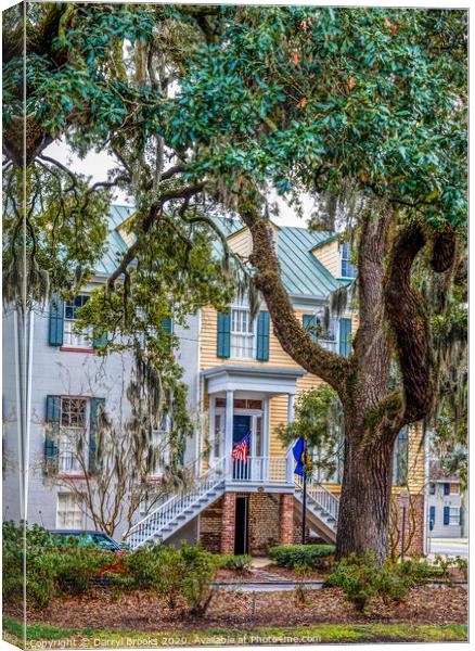 Flags on Traditional Southern Home in Savannah Canvas Print by Darryl Brooks