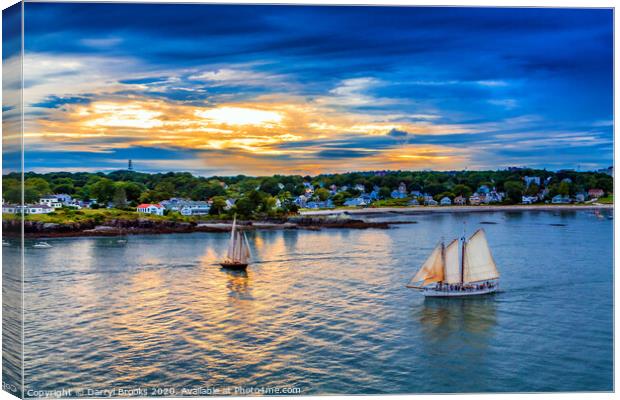 Watercolor Sailboats at Sunset Canvas Print by Darryl Brooks