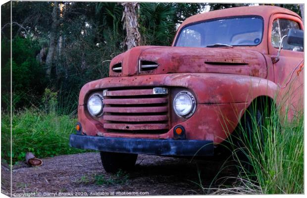 Old Red Truck by Grass Canvas Print by Darryl Brooks