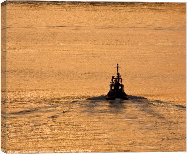 Tugboat Into Sunrise Canvas Print by Darryl Brooks
