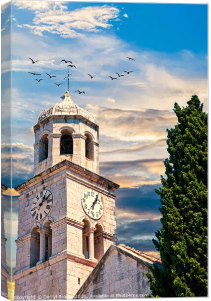 Old Clock Tower by Tree Canvas Print by Darryl Brooks