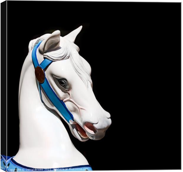 White Carousel Horses Head on Black Background Canvas Print by Darryl Brooks