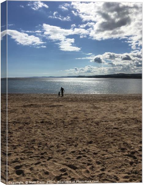 Father and Son Silhoutte on Exmouth Beach Canvas Print by Matt Cass