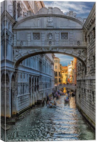 The Bridge of Sighs in Venice Canvas Print by Jon Jones