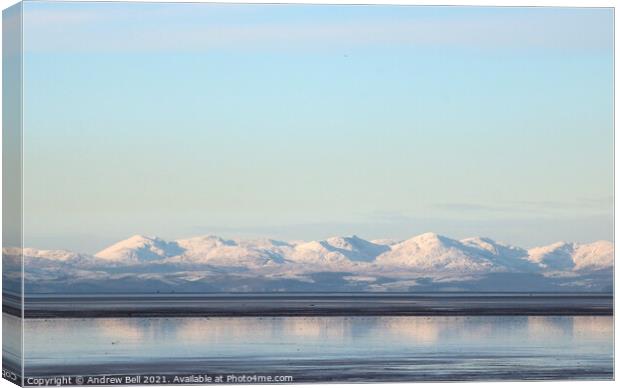 Snow on Lake District Fells Canvas Print by Andrew Bell