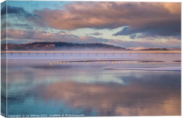 Misty Evening, Kent Viaduct, Arnside Canvas Print by Liz Withey