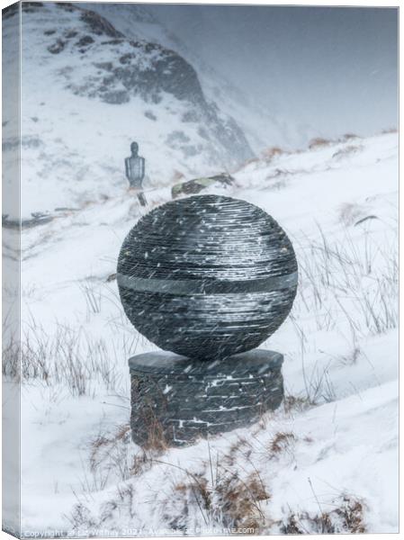 Slate Sculptures in the Snow, Honister Pass Canvas Print by Liz Withey