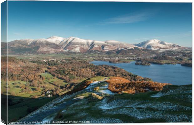 Derwent Water and Keswick from Cat Bells Canvas Print by Liz Withey