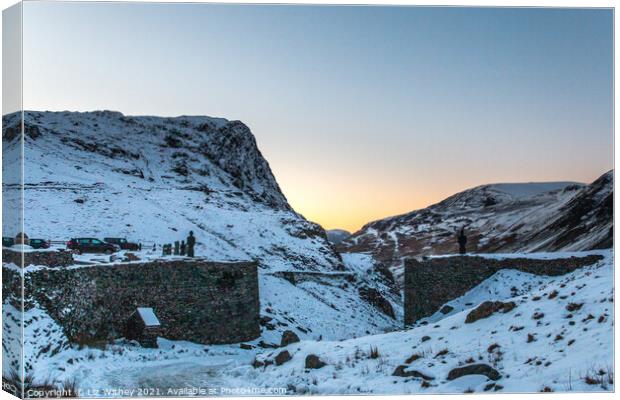 Snowy Sunset, Honister Pass Canvas Print by Liz Withey