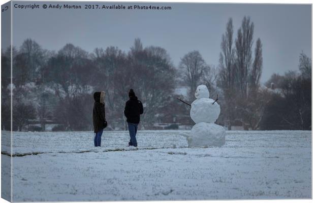 Snowman at Braunstone Park Canvas Print by Andy Morton