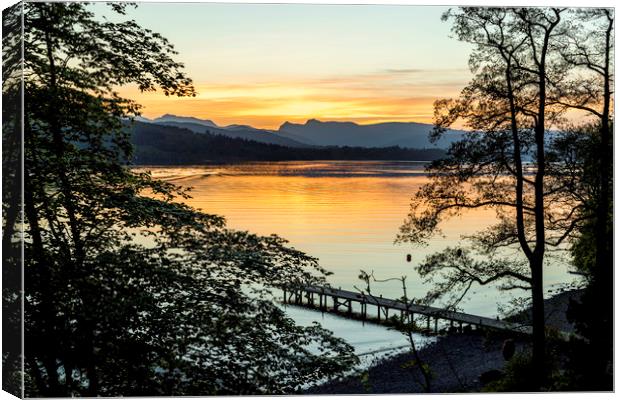Sunset Over Lake windermere Canvas Print by David Morton