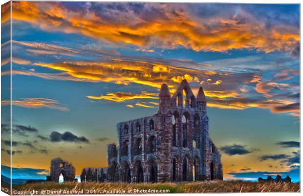 Dramatic sky's sunset whitby abbey Canvas Print by David Ackroyd