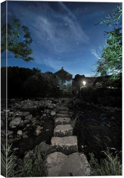 Starry night over the stepping stones, Stainforth Canvas Print by Pete Collins