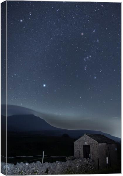 Sirius and Orion over Ingleborough Canvas Print by Pete Collins