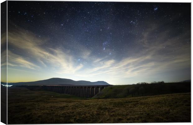 Ribblehead Viaduct, Ingleborough and Orion Canvas Print by Pete Collins