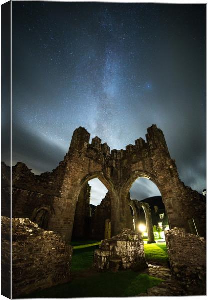 Llanthony Priory & the Milky Way Canvas Print by Pete Collins