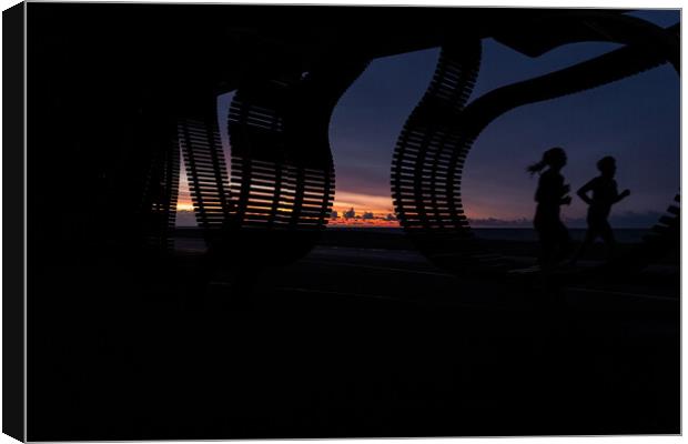 Serene Serenade: Joggers Embracing Sunrise Canvas Print by Mel RJ Smith