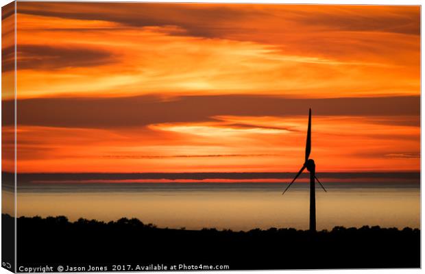 Isle of Anglesey Windmill Sunset over Irish Sea Canvas Print by Jason Jones