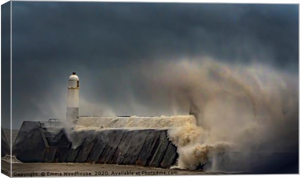 Porthcawl Stormy Seas Canvas Print by Emma Woodhouse