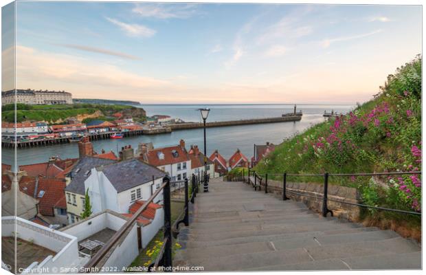 Whitby Steps Sunrise Canvas Print by Sarah Smith