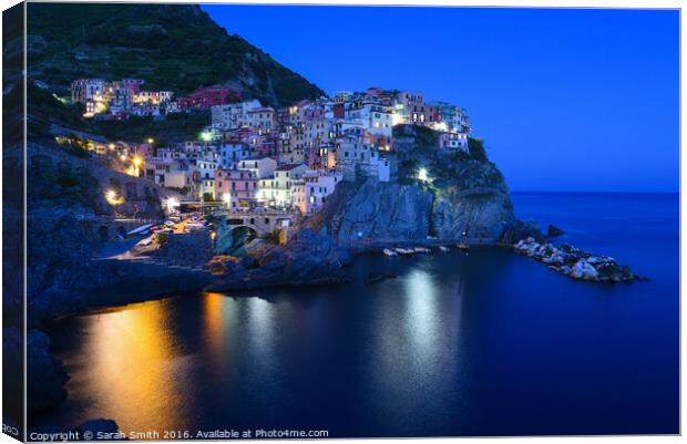 Manarola Blue Hour Canvas Print by Sarah Smith