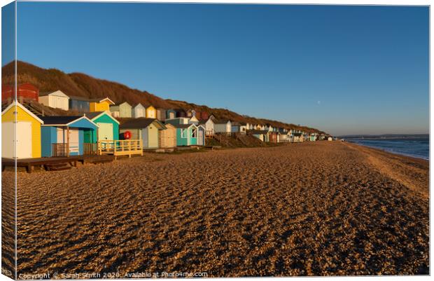 Beach Huts Milford on Sea Canvas Print by Sarah Smith