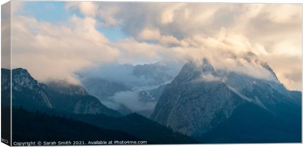 Zugspitze Peak in the Clouds Canvas Print by Sarah Smith