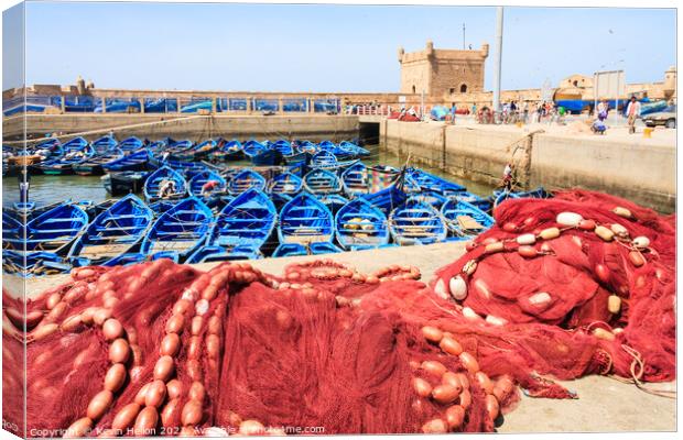 Boats and nets in Essaouira Harbour, Morocco Canvas Print by Kevin Hellon