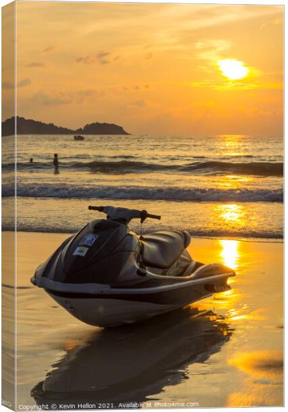 Jet ski at sunset on Patong beach Canvas Print by Kevin Hellon