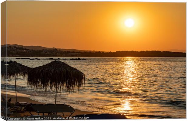 Sunset, Chania Beach Canvas Print by Kevin Hellon