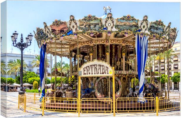 Carousel in the Plaza del Arenal, Jerez de la Frontera. Canvas Print by Kevin Hellon