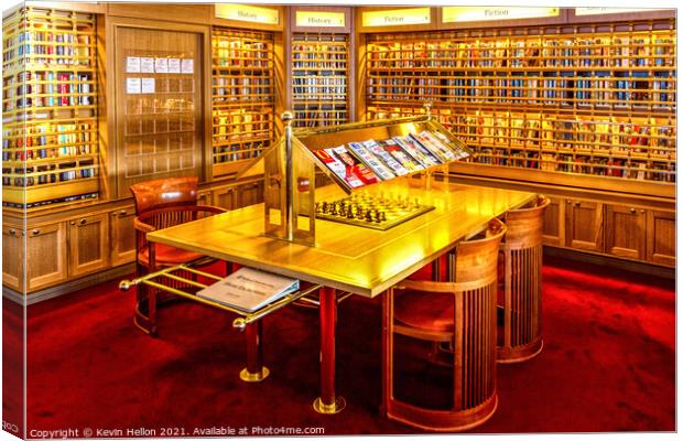 Library on a cruise ship with chess set Canvas Print by Kevin Hellon