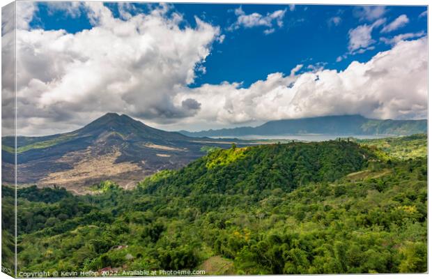 View over Mount Agung and Batur Lake, Canvas Print by Kevin Hellon