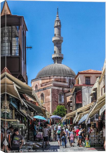 View up Ippodamou to the Mosque of Suleiman Canvas Print by Kevin Hellon